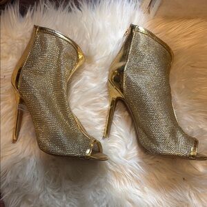 Elegant Gold Peep-Toe Stiletto Booties